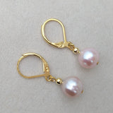 9-10mm Pearl Lever Back Earrings Filled Purple Pink Natural AAA+ Gift