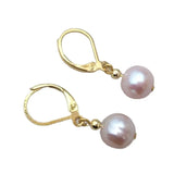 9-10mm Pearl Lever Back Earrings Filled Purple Pink Natural AAA+ Gift