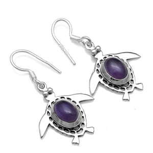 Amethyst 925 Sterling Silver Earrings, 33 mm