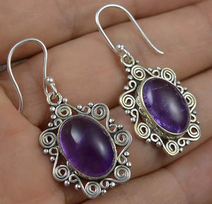 Amethyst 925 Silver Earrings, 36 mm, AE2570