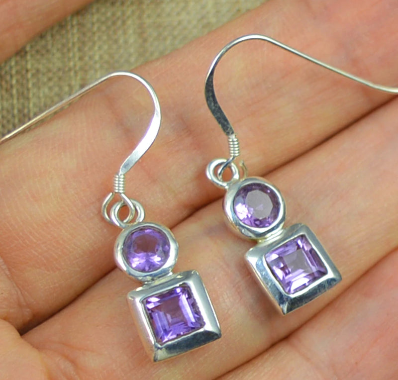 Sterling Silver Amethyst Earrings, 33.2 mm