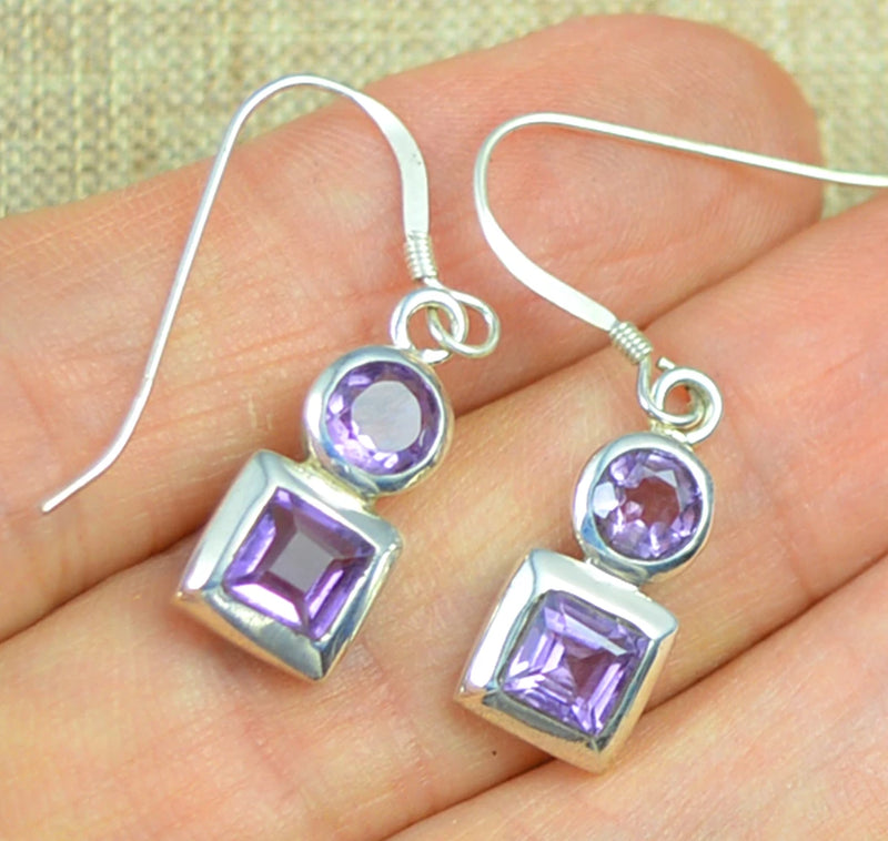 925 Sterling Silver Amethyst Earrings 33.5 mm AE0182