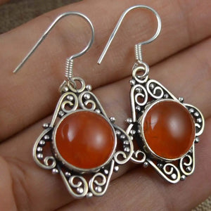 Carnelian 925 Silver Earrings, 37.4 mm