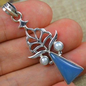 Chalcedony Pearl Pendant 925 Silver 49.2mm