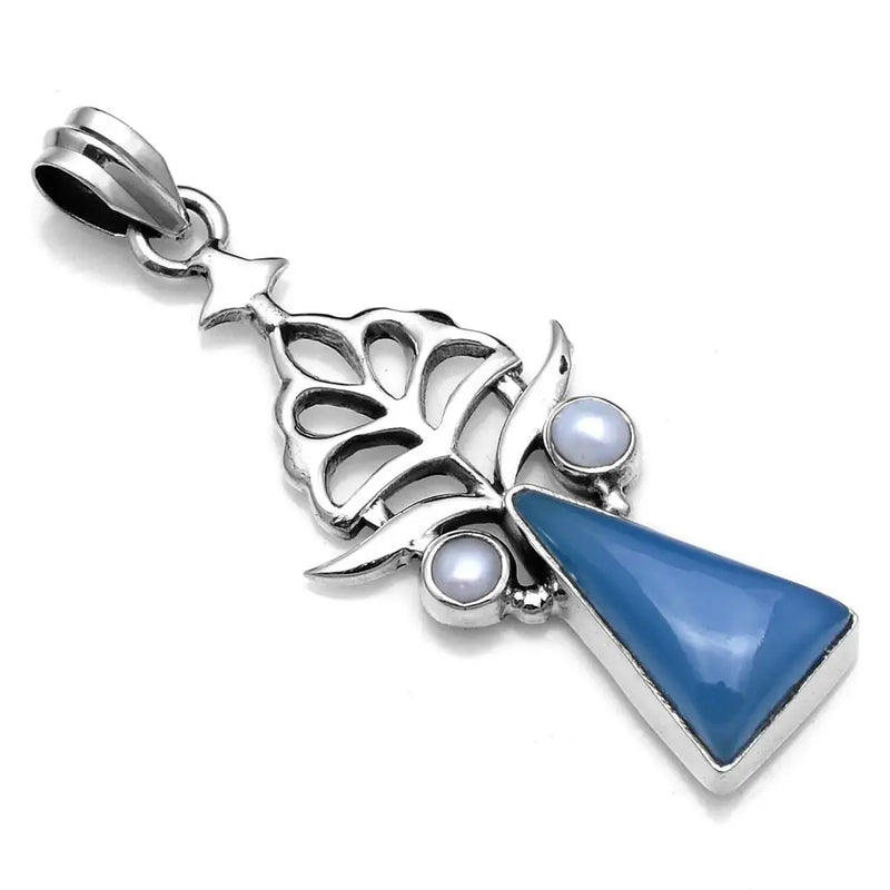 Chalcedony Pearl Pendant 925 Silver 49.2mm