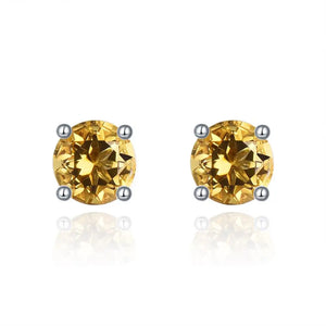 Citrine 925 Silver Stud Earrings 4mm Round Birthstone