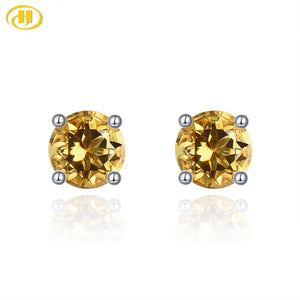 Citrine 925 Silver Stud Earrings 4mm Round Birthstone