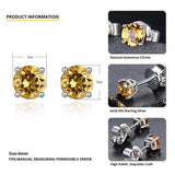 Citrine 925 Silver Stud Earrings 4mm Round Birthstone