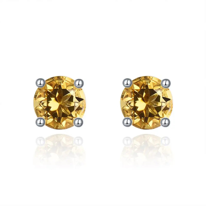 Citrine 925 Silver Stud Earrings 4mm Round Birthstone