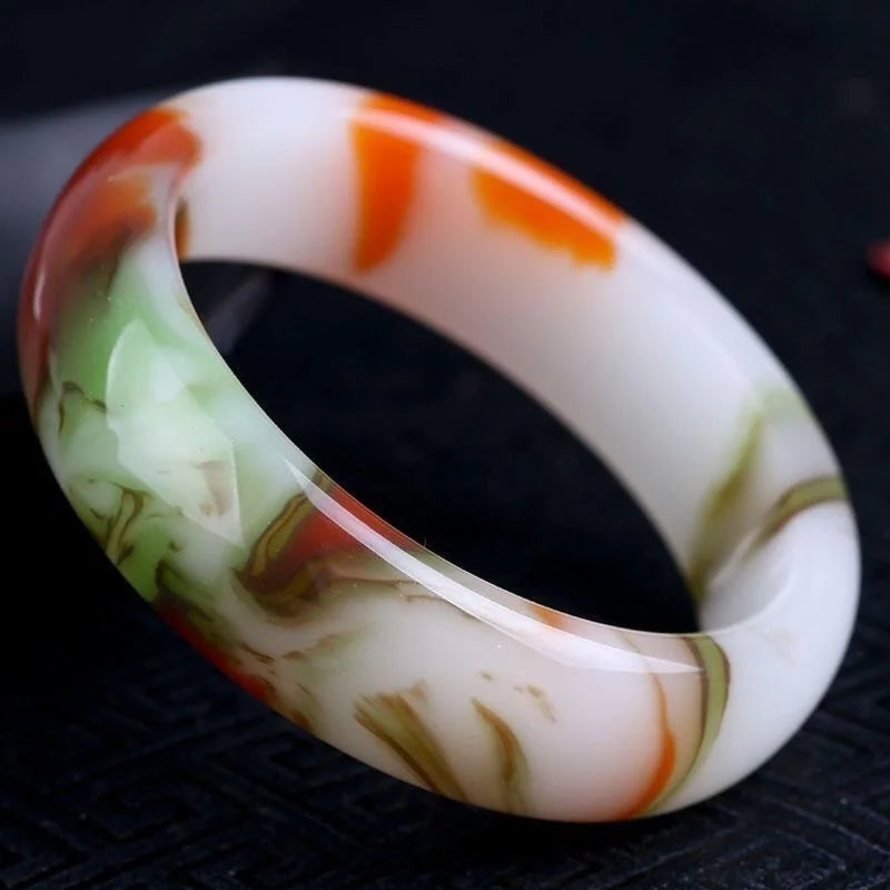 Chinese Hand-Carved Jade Bangle Bracelet Natural Jadeite Amulet