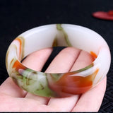 Chinese Hand-Carved Jade Bangle Bracelet Natural Jadeite Amulet