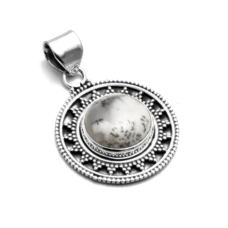 Dentrite Opal Pendant 925 Sterling Silver 32mm AP8076