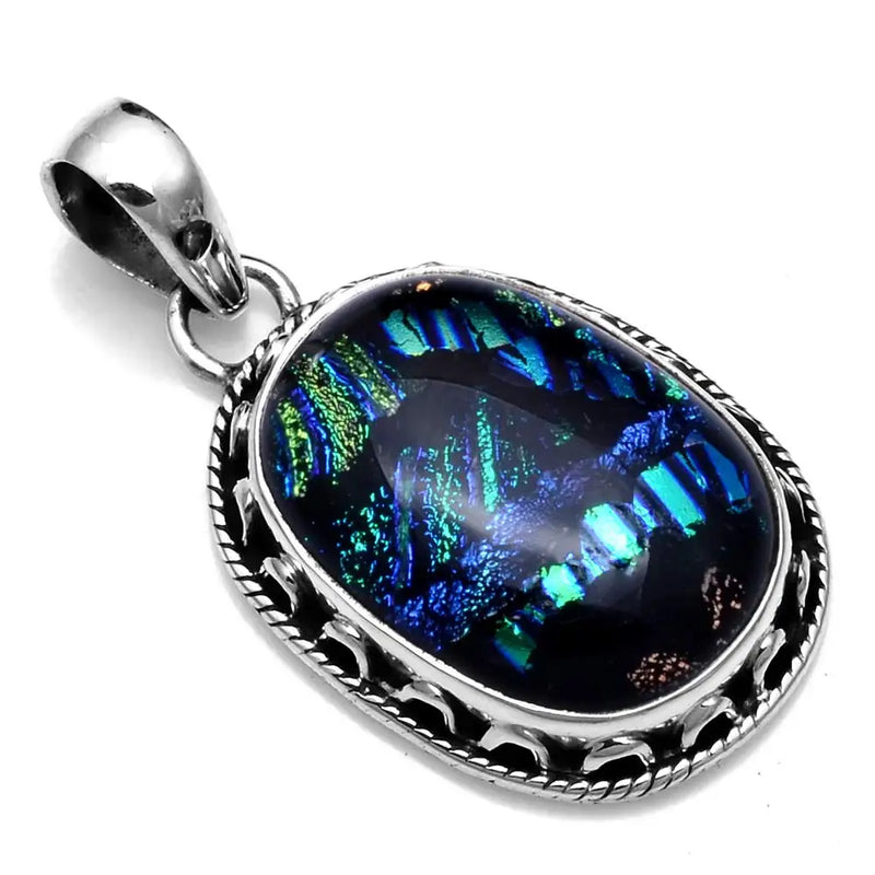 Dichroic Glass Pendant 925 Silver 38.4mm