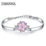 925 Sterling Silver Pink Daisy Flower Crystal Women Bracelet