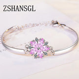 925 Sterling Silver Pink Daisy Flower Crystal Women Bracelet