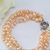 Freshwater Baroque 5-6mm Beads 3 line strand Chunky Pearl Bracelet