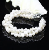 Freshwater Baroque 5-6mm Beads 3 line strand Chunky Pearl Bracelet