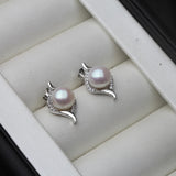 Freshwater Pearl Stud Earrings 925 Silver Women's Jewelry Gift
