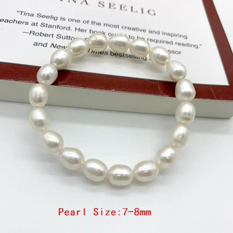 Freshwater Pearl Bracelet Elastic Cord Charm Bracelet Women's Jewelry