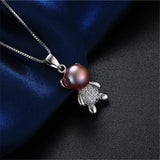 Freshwater Pearl Pendant Necklace 925 Silver Bear Dangle Jewelry Gift