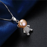 Freshwater Pearl Pendant Necklace 925 Silver Bear Dangle Jewelry Gift