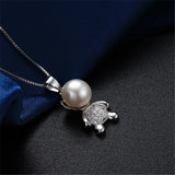 Freshwater Pearl Pendant Necklace 925 Silver Bear Dangle Jewelry Gift