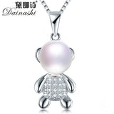 Freshwater Pearl Pendant Necklace 925 Silver Bear Dangle Jewelry Gift