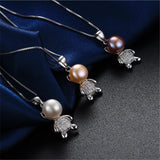 Freshwater Pearl Pendant Necklace 925 Silver Bear Dangle Jewelry Gift