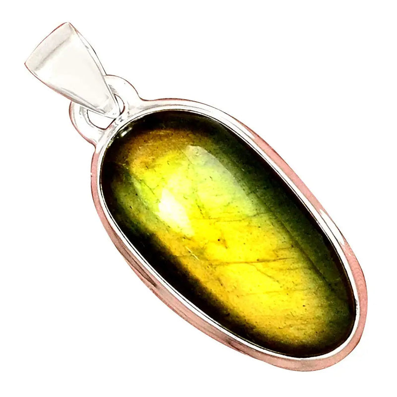 GOLDEN LABRADORITE Pendant 925 Sterling Silver 35.5 mm