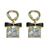 Diamond Square Bow Earrings with S925 Silver Needles