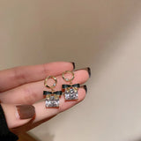 Diamond Square Bow Earrings with S925 Silver Needles