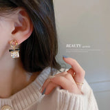 Diamond Square Bow Earrings with S925 Silver Needles