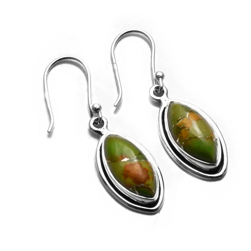 Green Turquoise 925 Silver Earrings, 35 mm