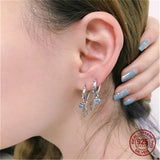 925 Silver Turquoise Hoop Earrings Hearts Feather Women Gift