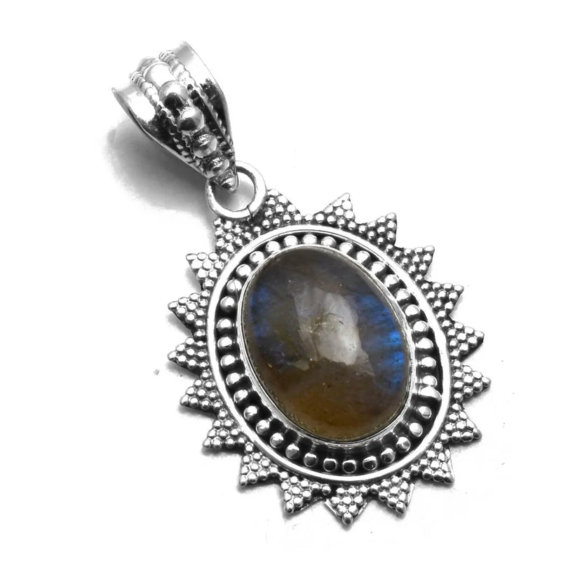 Labradorite 925 Silver Pendant 32mm