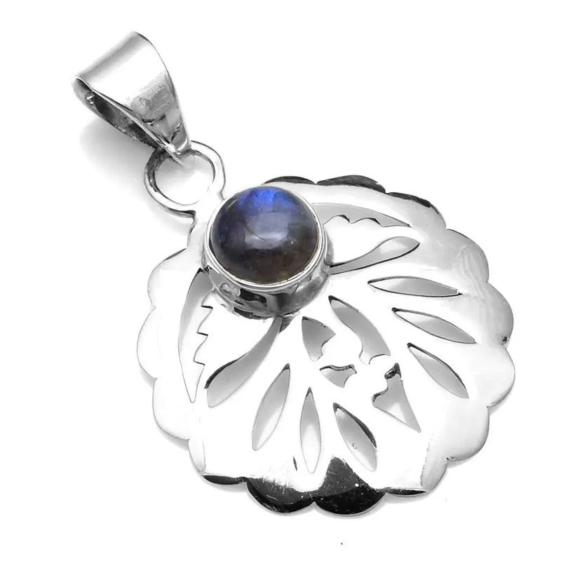 Labradorite Pendant 925 Sterling Silver 37.5 mm