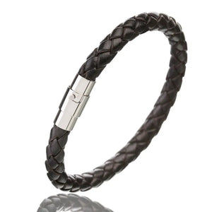 Men's Leather Bracelet Stainless Steel Magnetic Clasp
