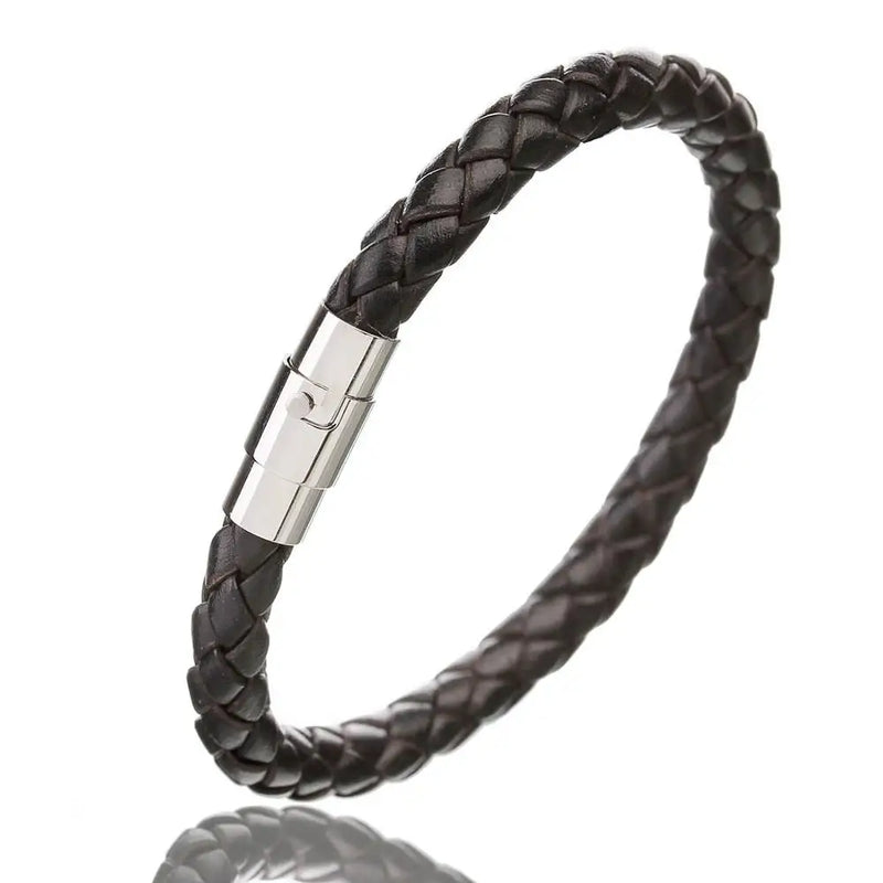 Men's Leather Bracelet Stainless Steel Magnetic Clasp