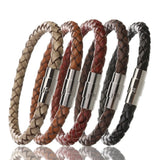 Men's Leather Bracelet Stainless Steel Magnetic Clasp