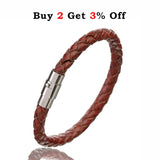 Men's Leather Bracelet Stainless Steel Magnetic Clasp
