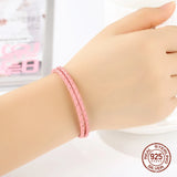 Double Pink Leather Chain Bracelet with Silver Clasp