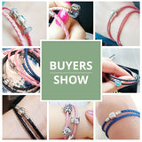 Double Pink Leather Chain Bracelet with Silver Clasp
