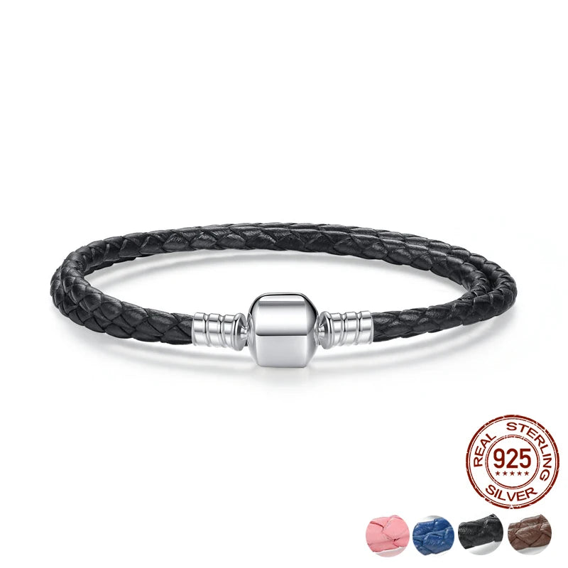 Double Pink Leather Chain Bracelet with Silver Clasp