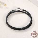 Double Pink Leather Chain Bracelet with Silver Clasp