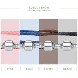 Double Pink Leather Chain Bracelet with Silver Clasp