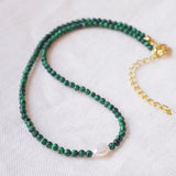 Green Malachite Choker Necklace for Women, Nature Pearl Beads