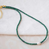 Green Malachite Choker Necklace for Women, Nature Pearl Beads