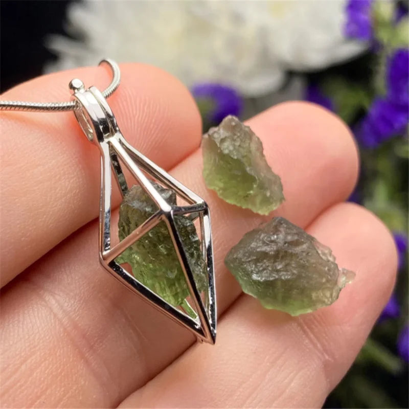 Moldavite Crystal Herkimer Necklace Czech Tektite Healing Stone