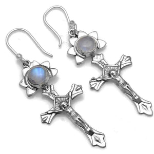 Moonstone Cross Silver Earrings 52mm 2SE0413