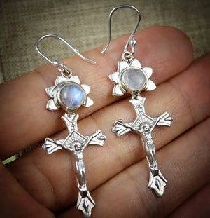 Moonstone Cross Silver Earrings 52mm 2SE0413